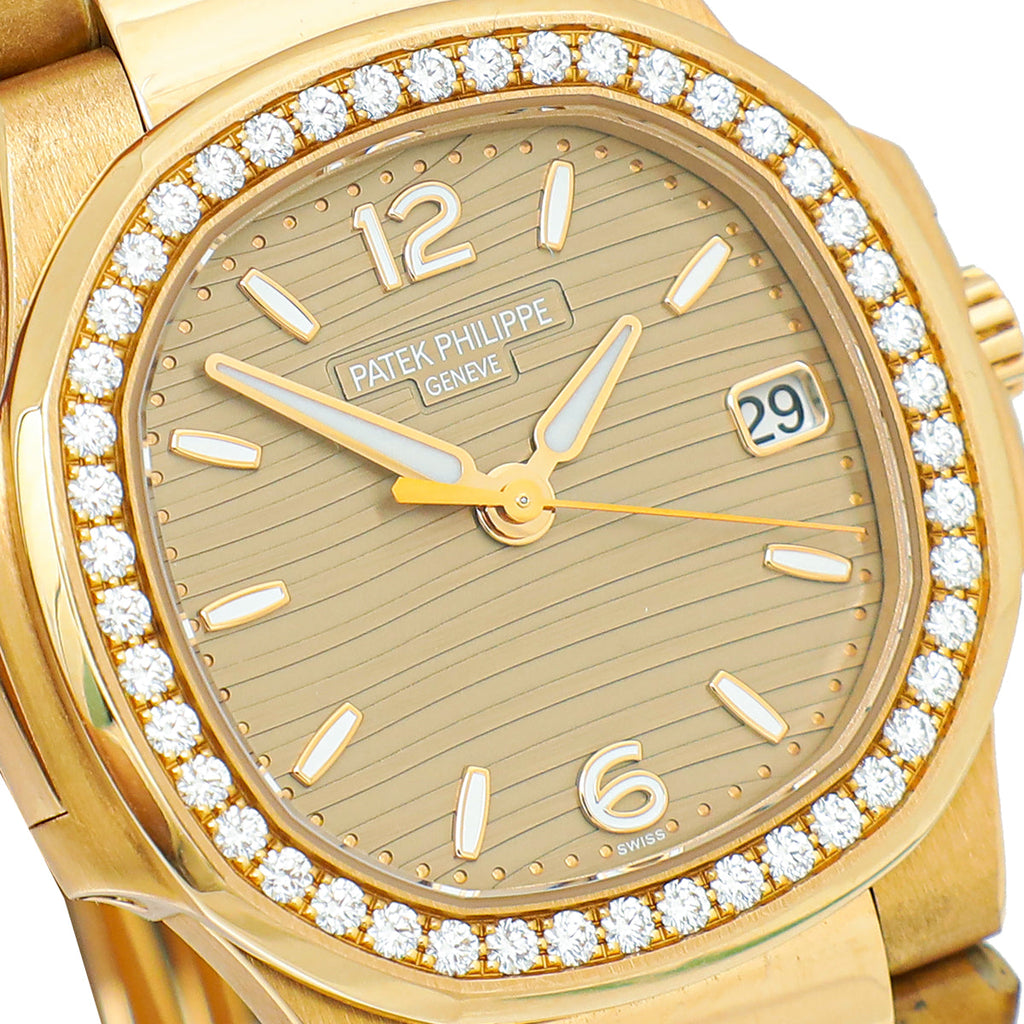 Patek Philippe 18K Rose Gold Diamond Nautilus 32mm Quartz Watch