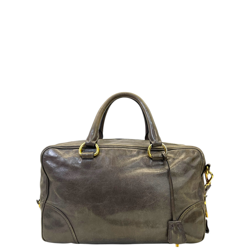 Prada Grey Vitello Shine Bauletto Bag