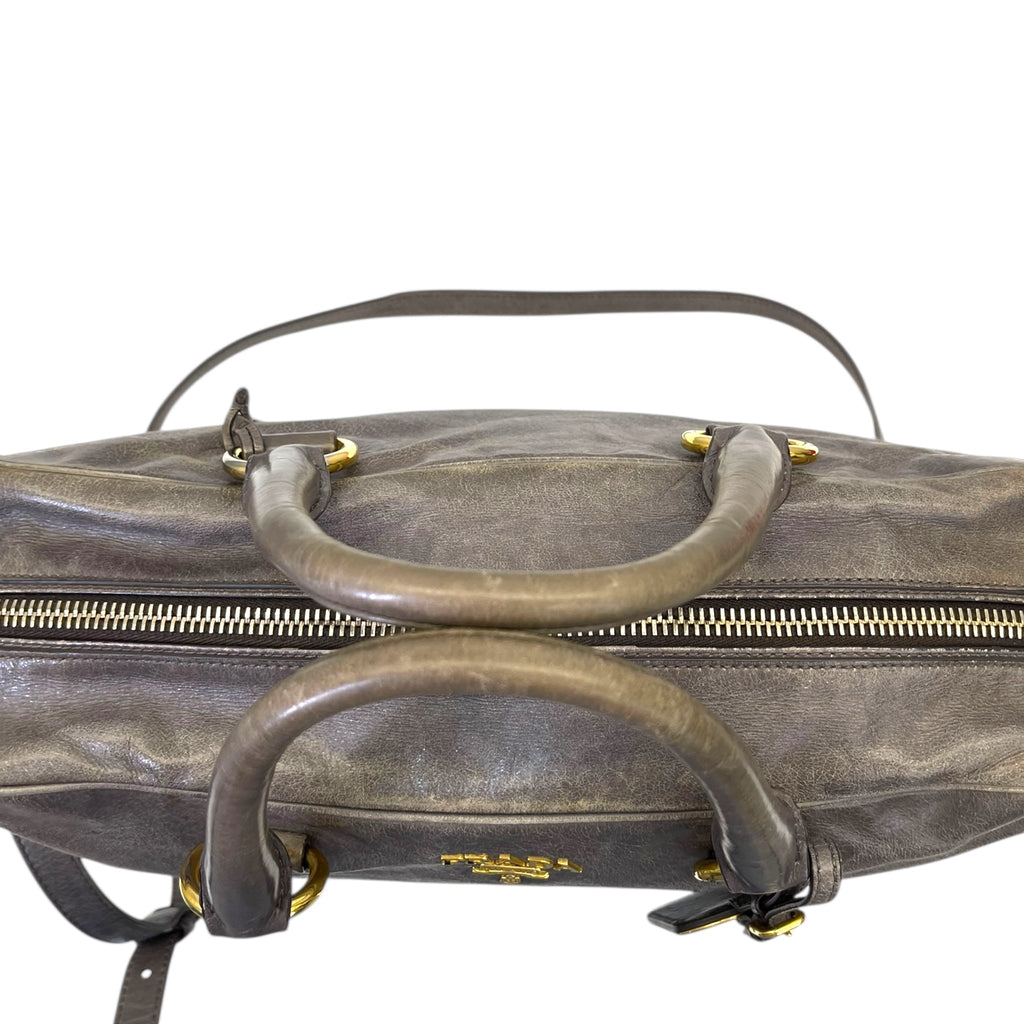 Prada Grey Vitello Shine Bauletto Bag