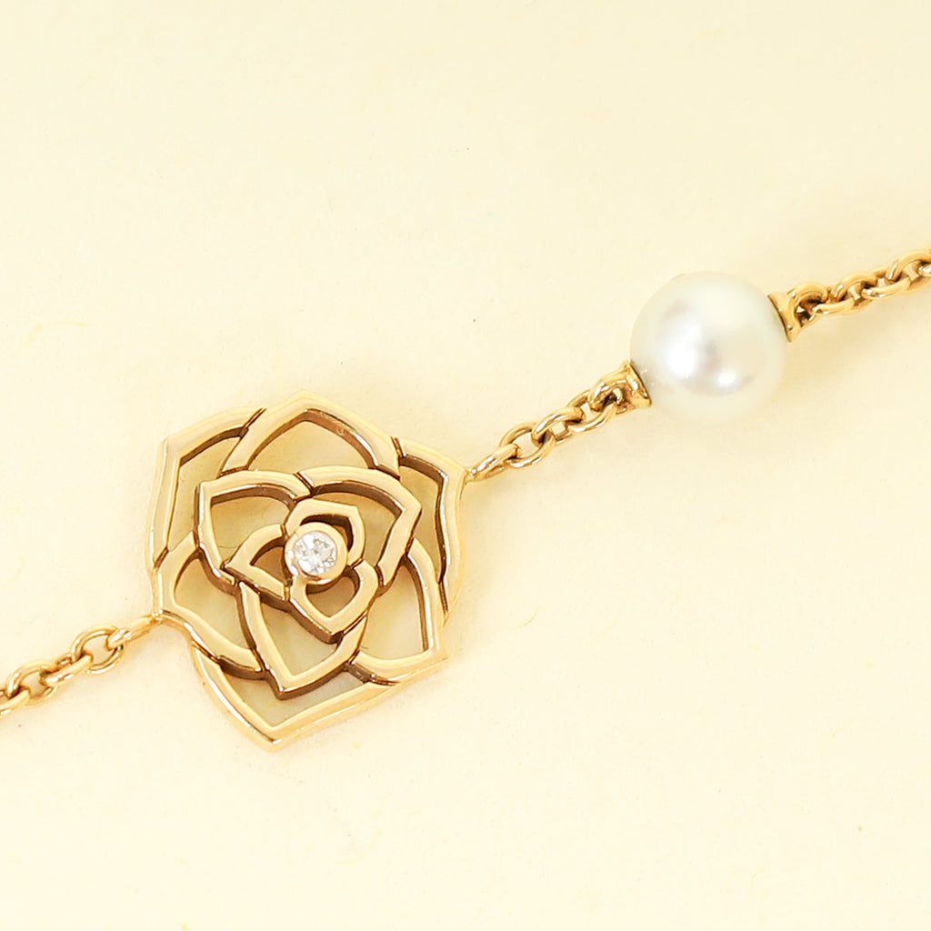 Piaget 18K Rose Gold Rose Pearl Diamond Chain Bracelet