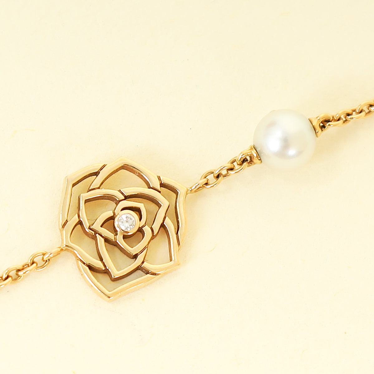 Piaget 18K Rose Gold Rose Pearl Diamond Chain Bracelet