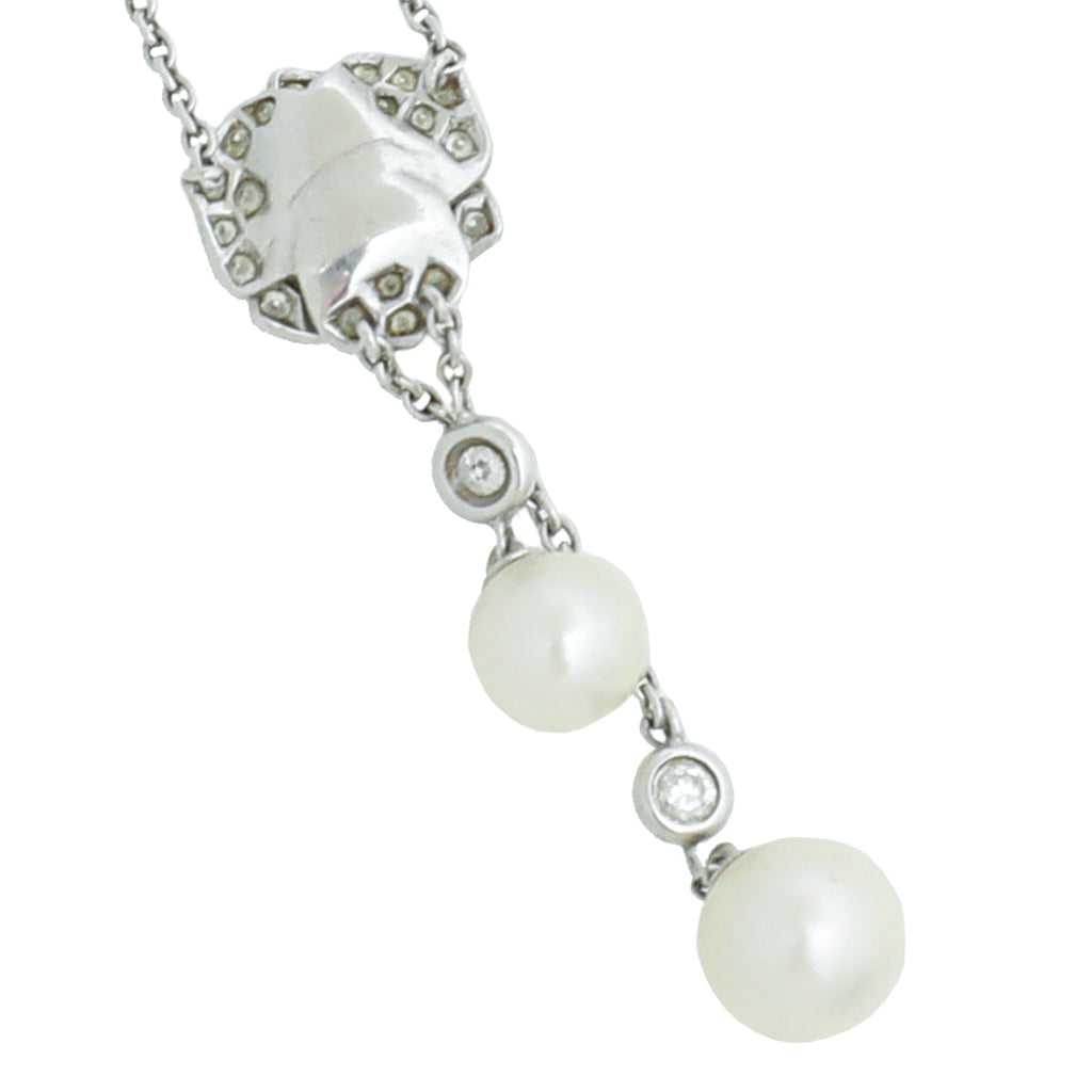 Piaget 18K White Gold Rose Pendant Diamond White Akoya Pearls Necklace
