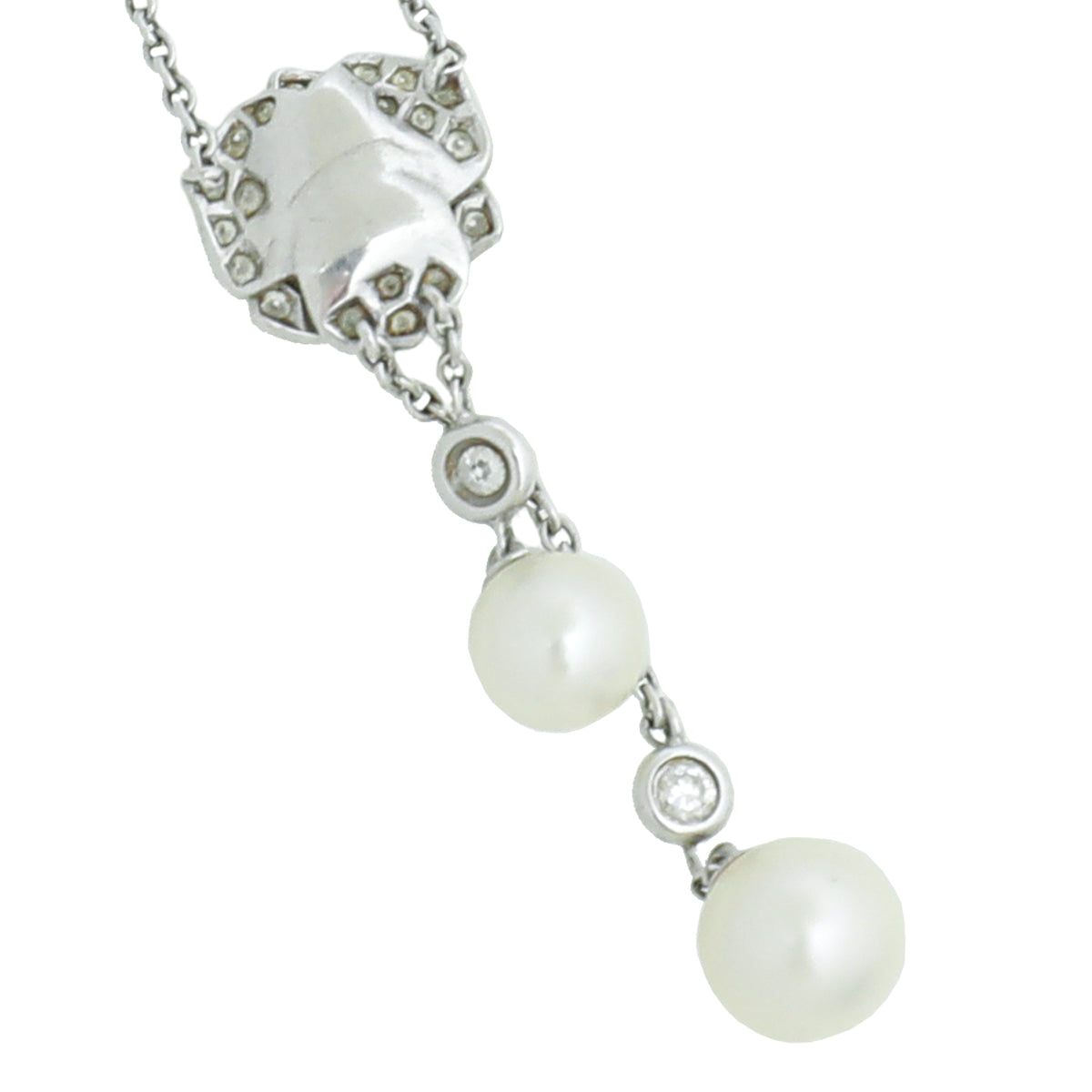 Piaget 18K White Gold Rose Pendant Diamond White Akoya Pearls Necklace