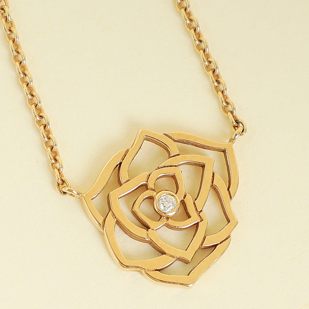Piaget 18K Rose Gold Rose Diamond Pendant Necklace