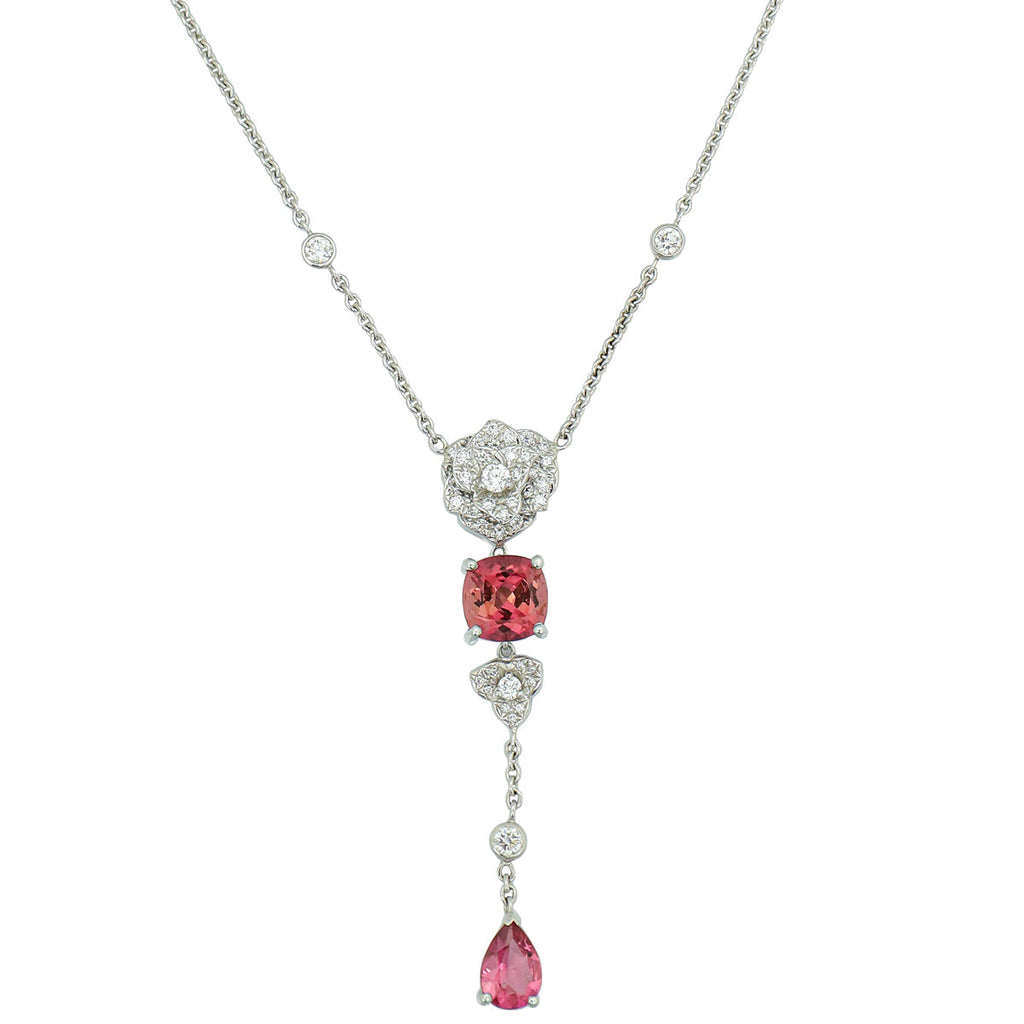 Piaget 18K White Gold Diamonds Tourmaline Rose Necklace