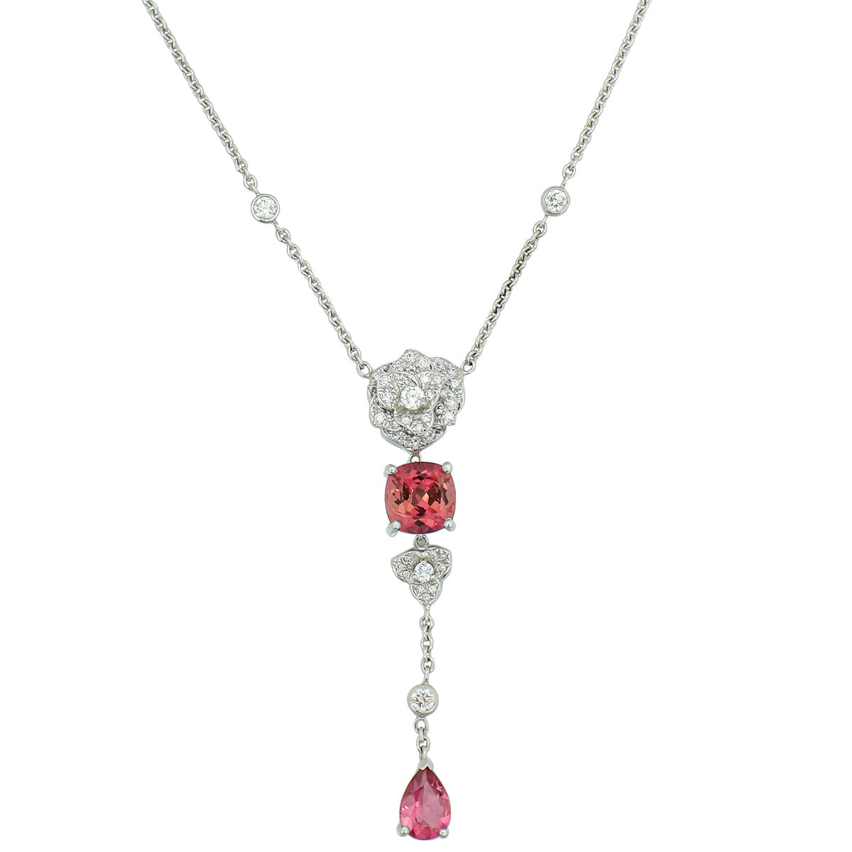 Piaget 18K White Gold Diamonds Tourmaline Rose Necklace