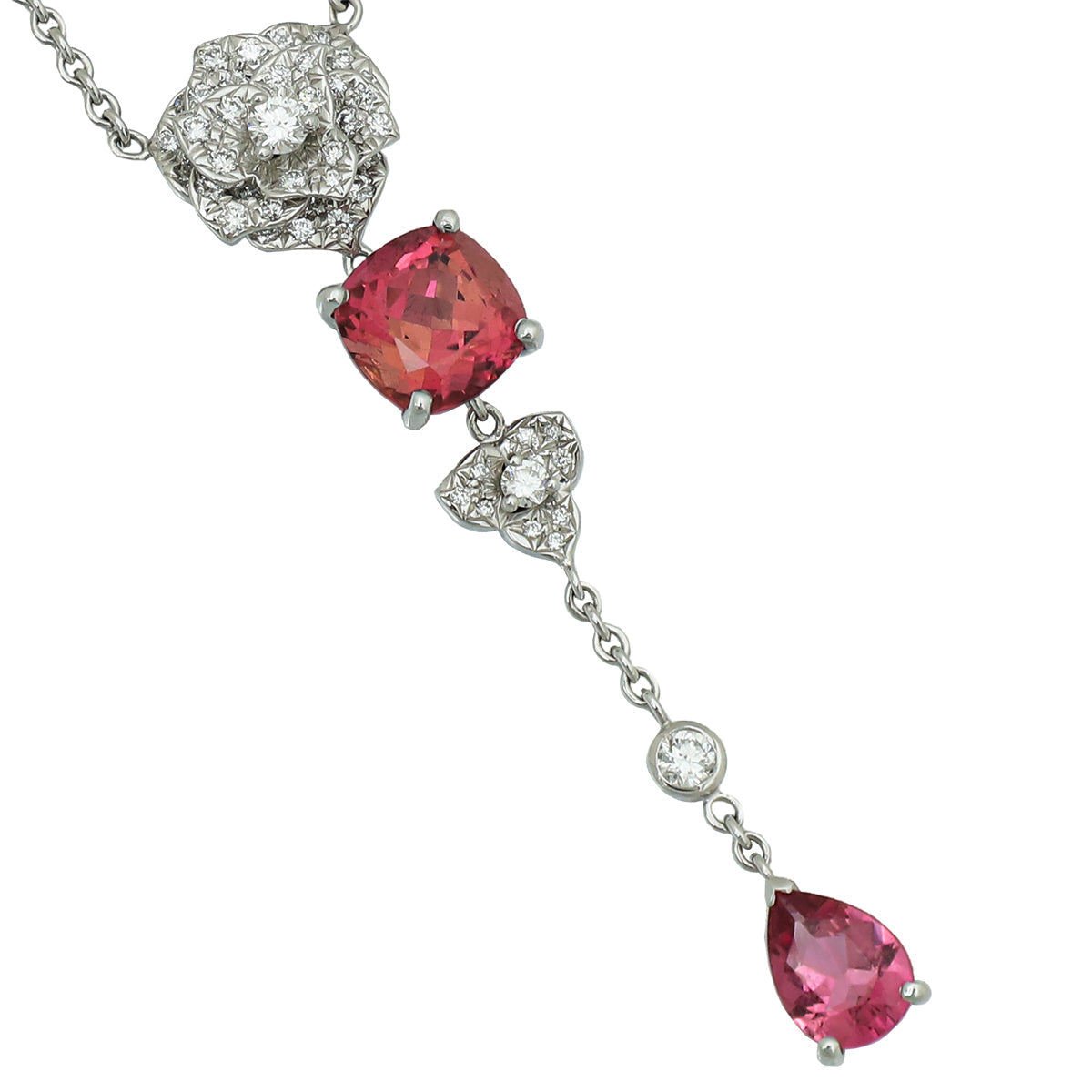 Piaget 18K White Gold Diamonds Tourmaline Rose Necklace