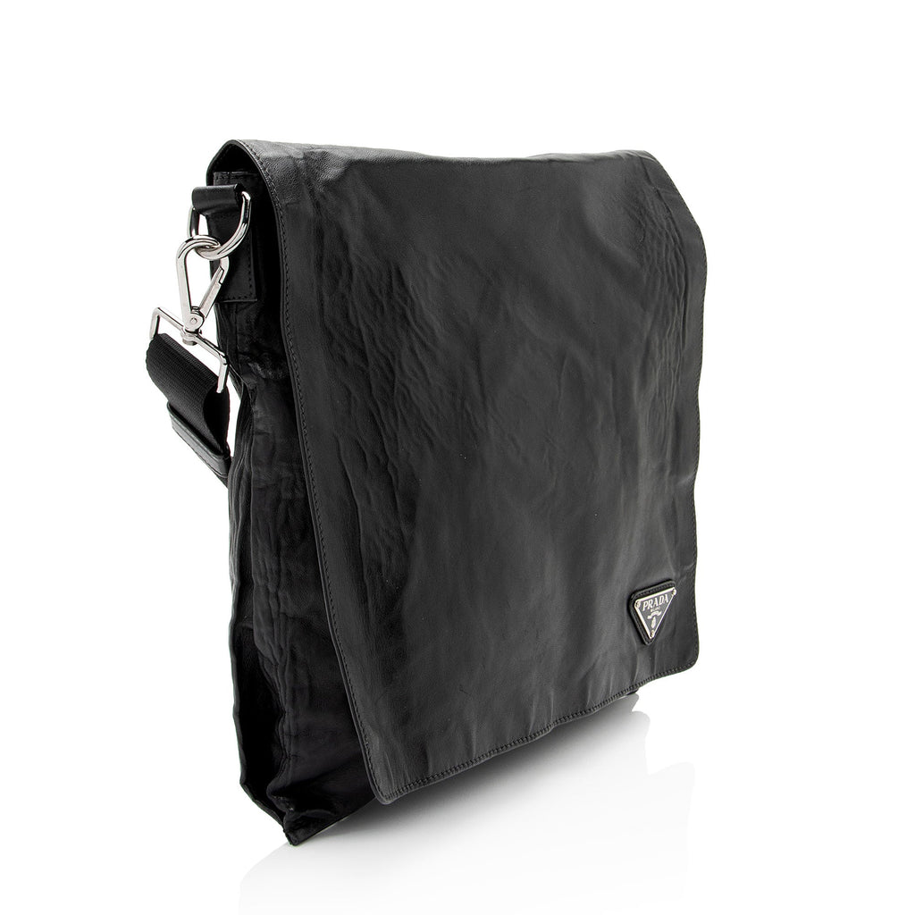 Prada Aged Calfskin Flap Messenger Bag (SHF-D2J23z)