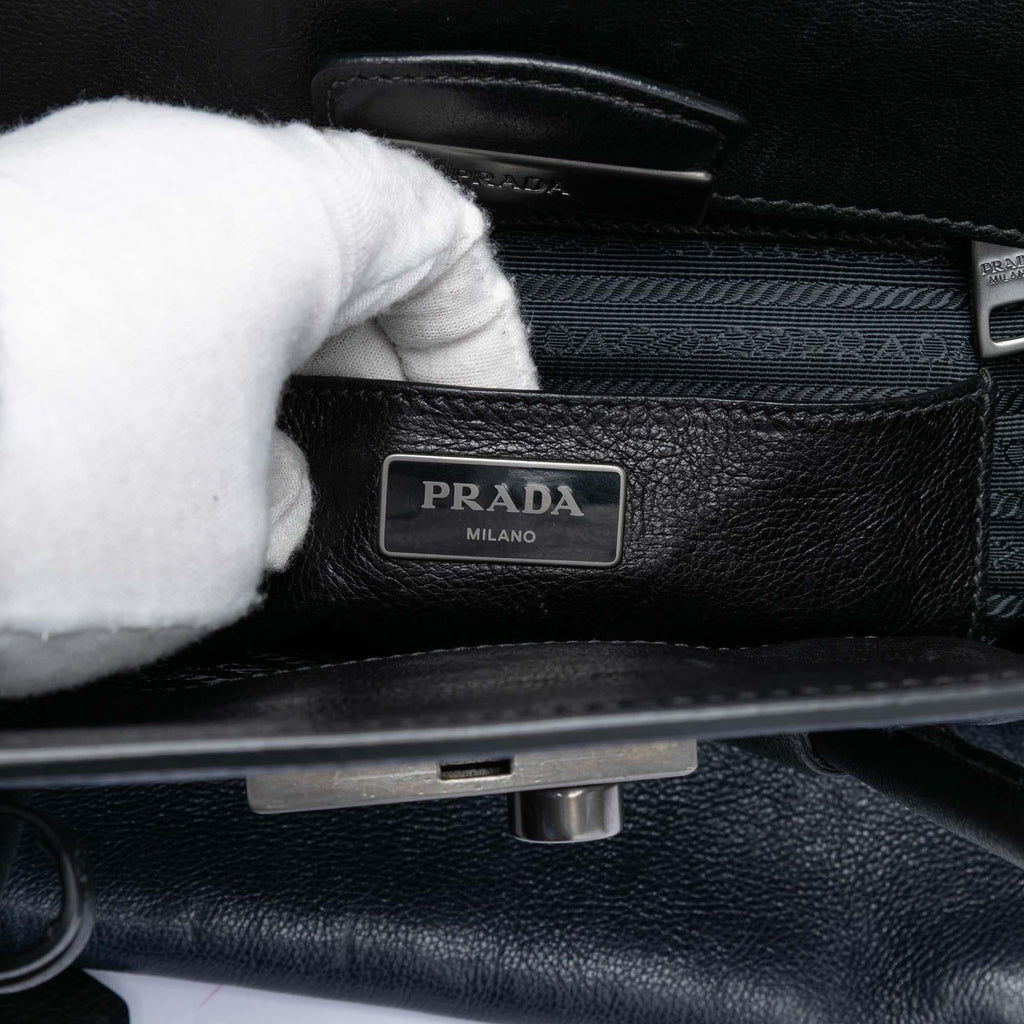 Prada Bicolor Glace Calf Sound Lock Satchel