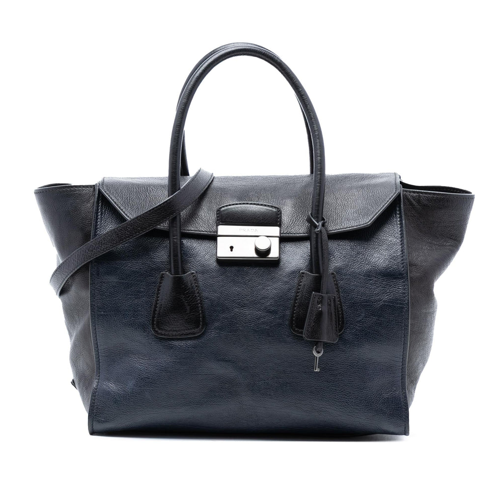 Prada Bicolor Glace Calf Sound Lock Satchel