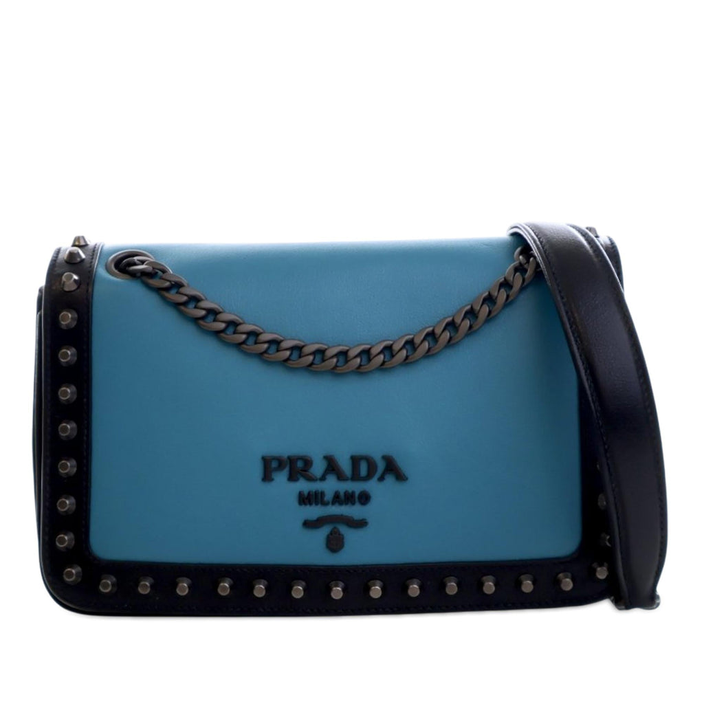 Prada Bicolor Glace Calfskin Studded Crossbody