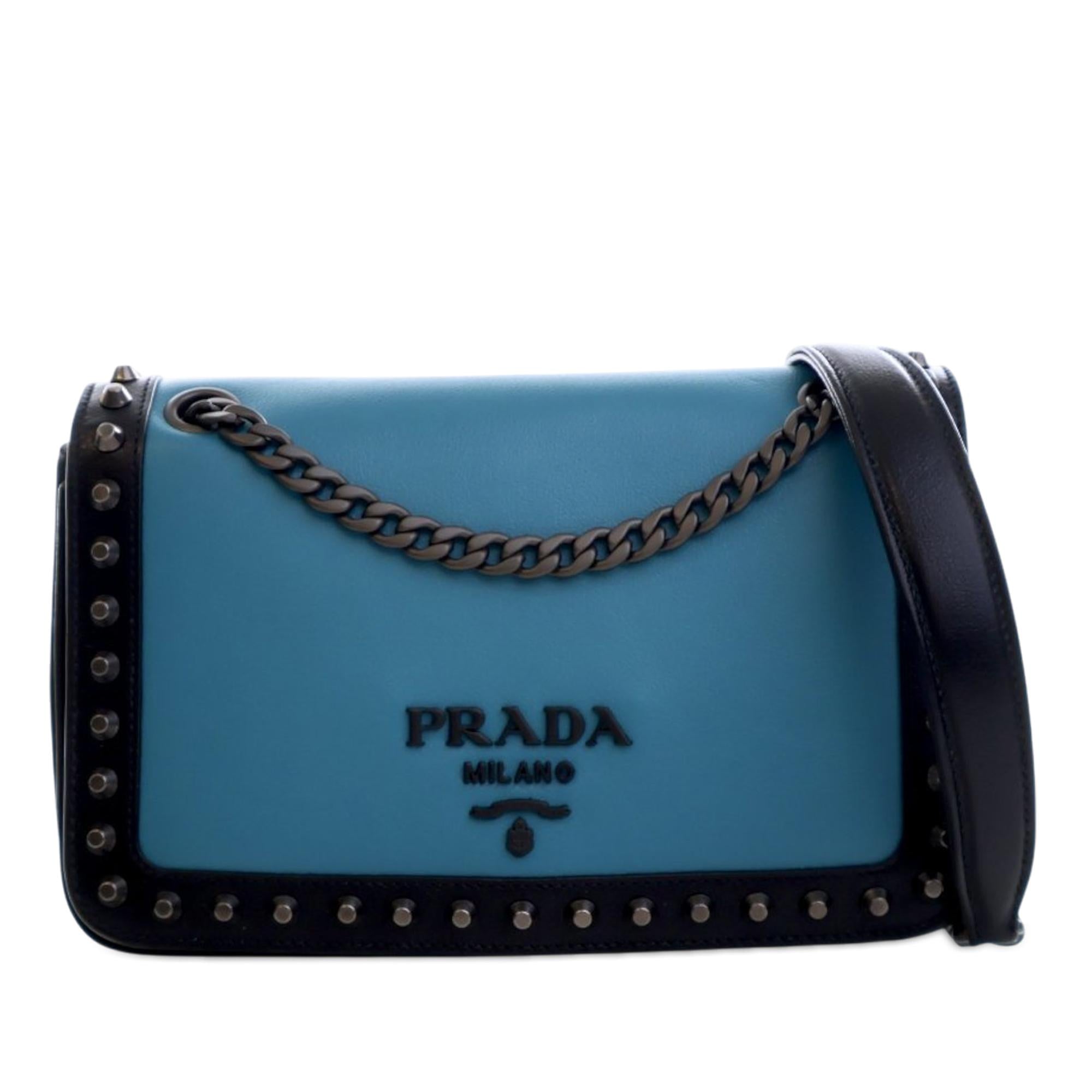 Prada Bicolor Glace Calfskin Studded Crossbody