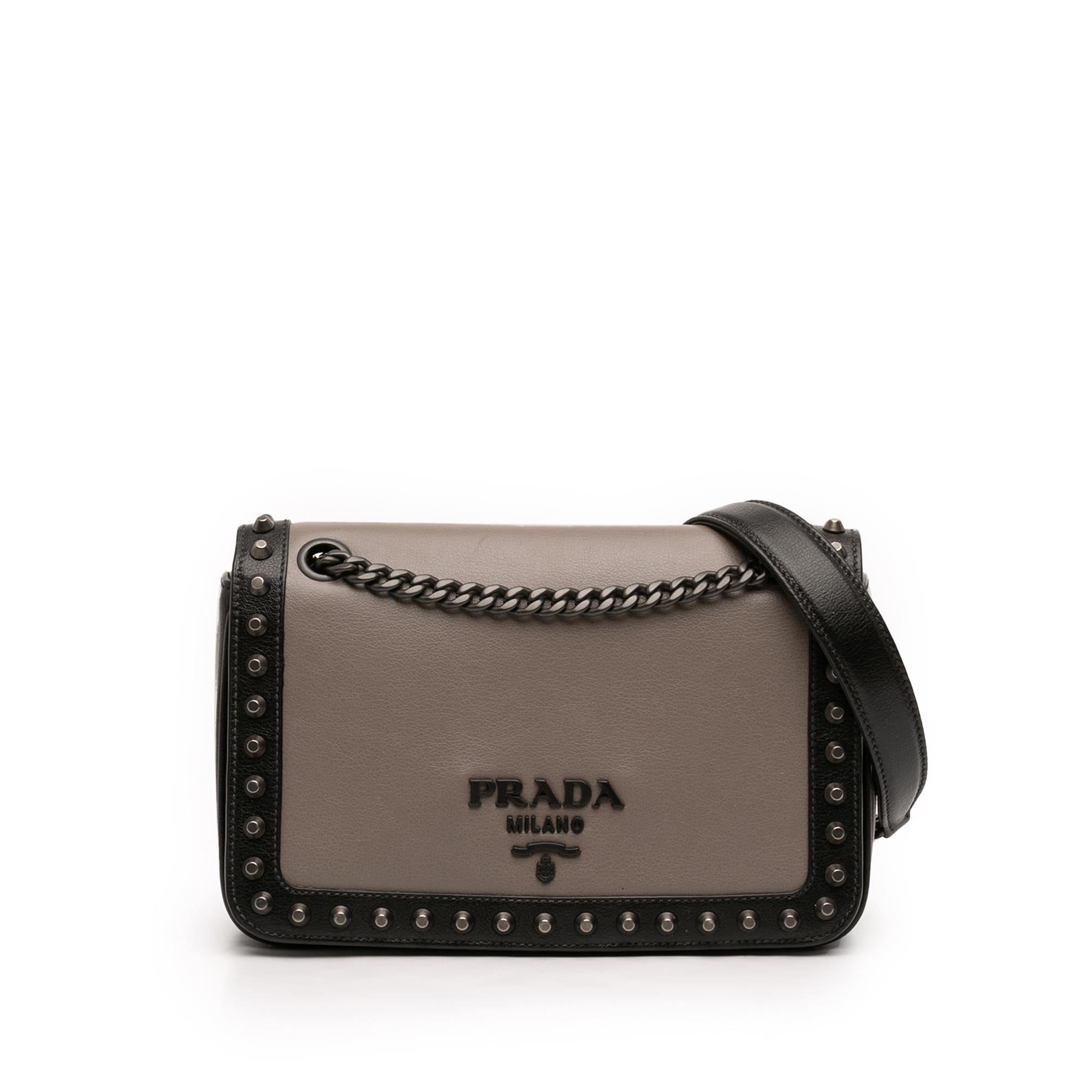 Prada Bicolor Glace Calfskin Studded Crossbody