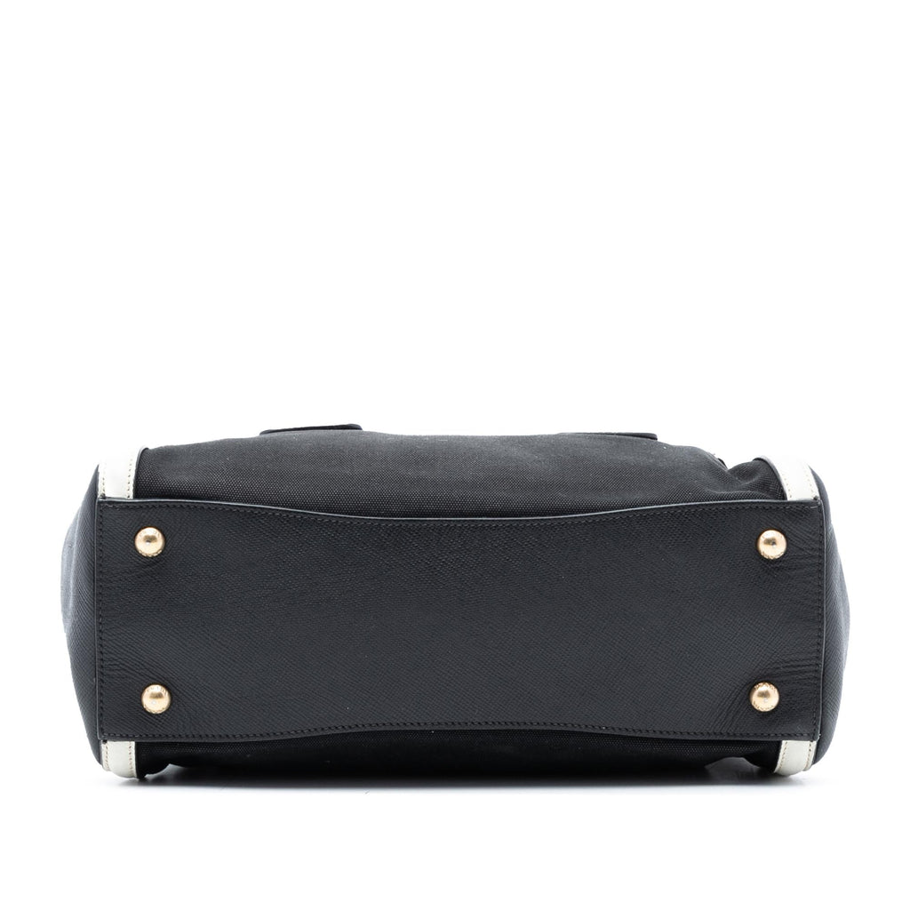 Prada Bicolor Saffiano Cuir Trimmed Canvas Satchel