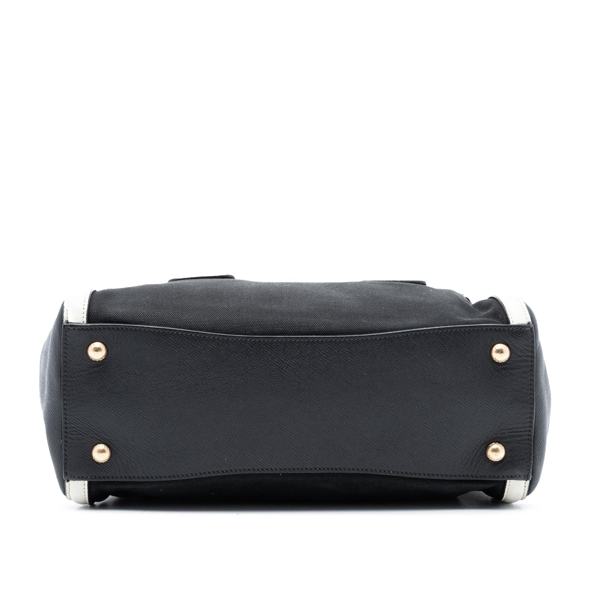 Prada Bicolor Saffiano Cuir Trimmed Canvas Satchel