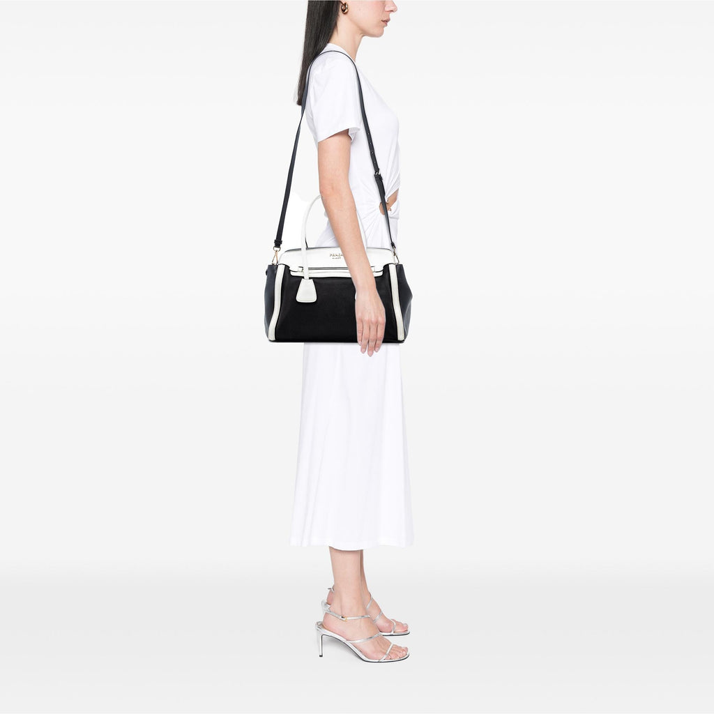 Prada Bicolor Saffiano Cuir Trimmed Canvas Satchel