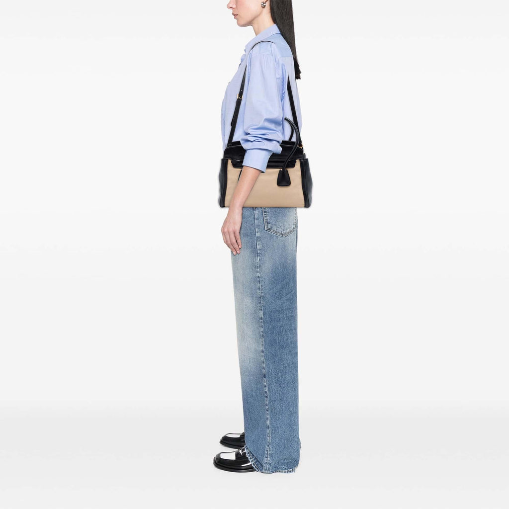 Prada Bicolor Saffiano Cuir Trimmed Canvas Satchel