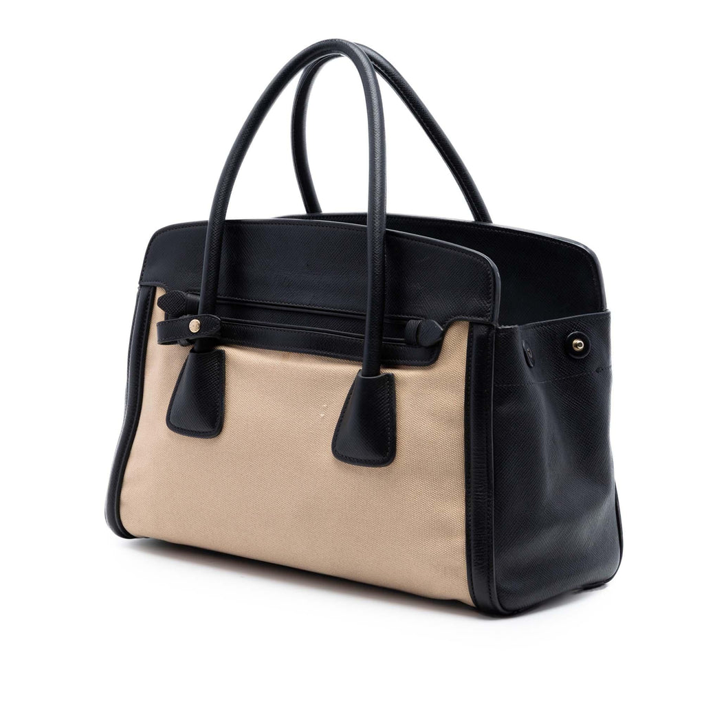 Prada Bicolor Saffiano Cuir Trimmed Canvas Satchel