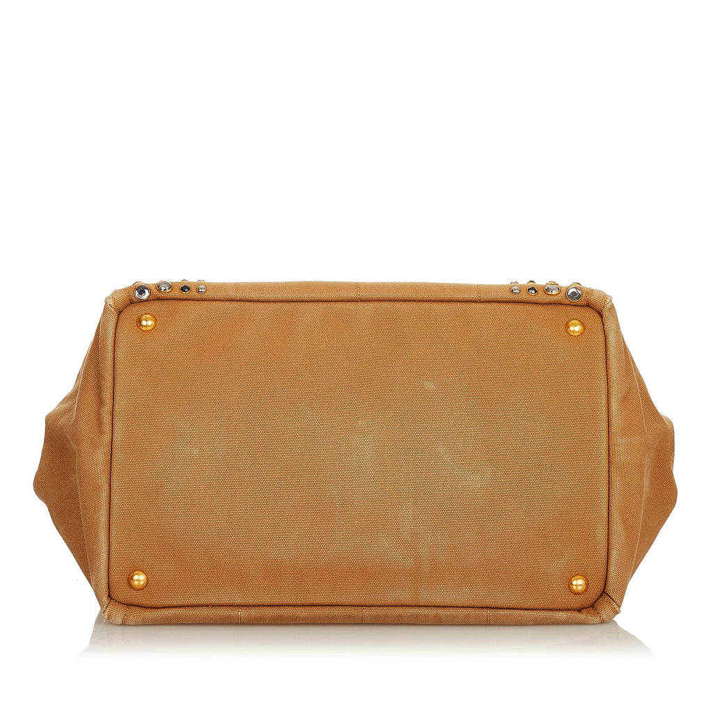 Prada Canapa Studded Canvas Tote Bag (SHG-26057)