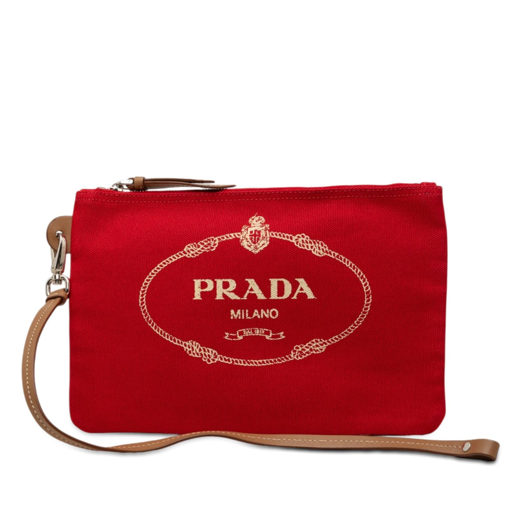 Prada Canvas Canapa Logo Wristlet Pouch