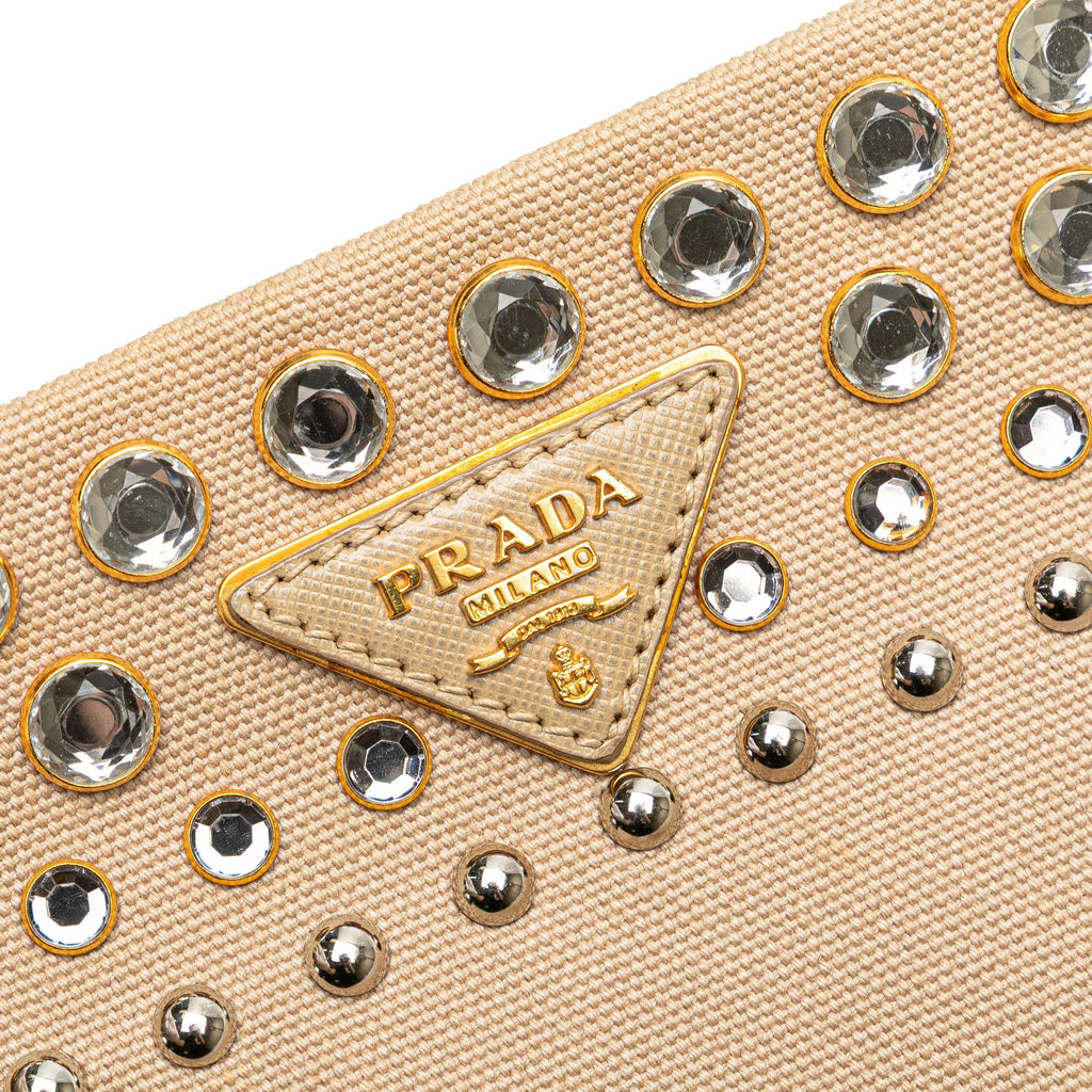 Prada Canvas Canapa Studded Vernice Clutch