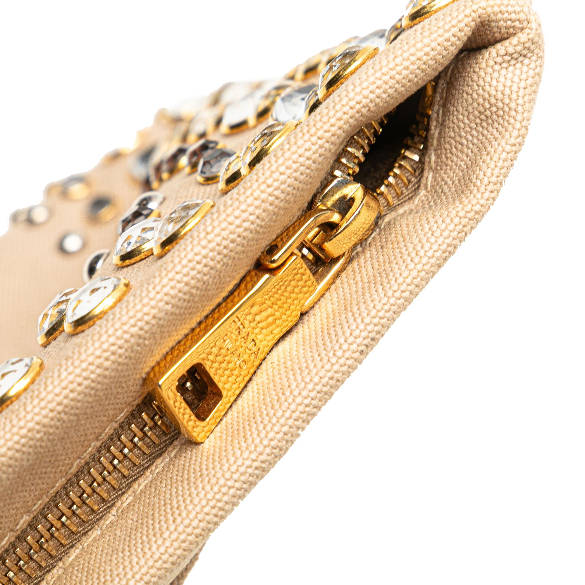 Prada Canvas Canapa Studded Vernice Clutch