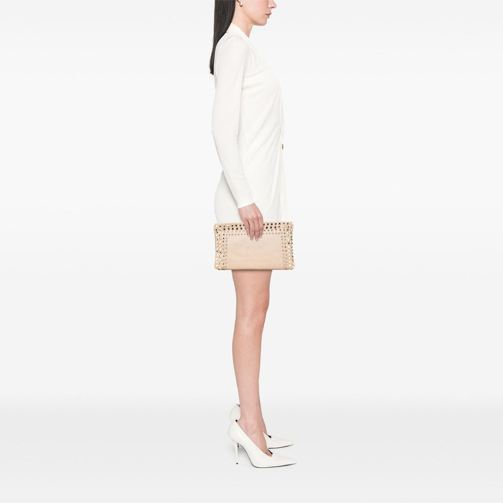 Prada Canvas Canapa Studded Vernice Clutch