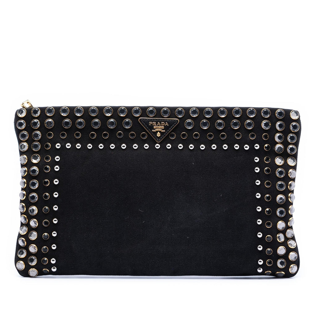 Prada Canvas Canapa Studded Vernice Clutch