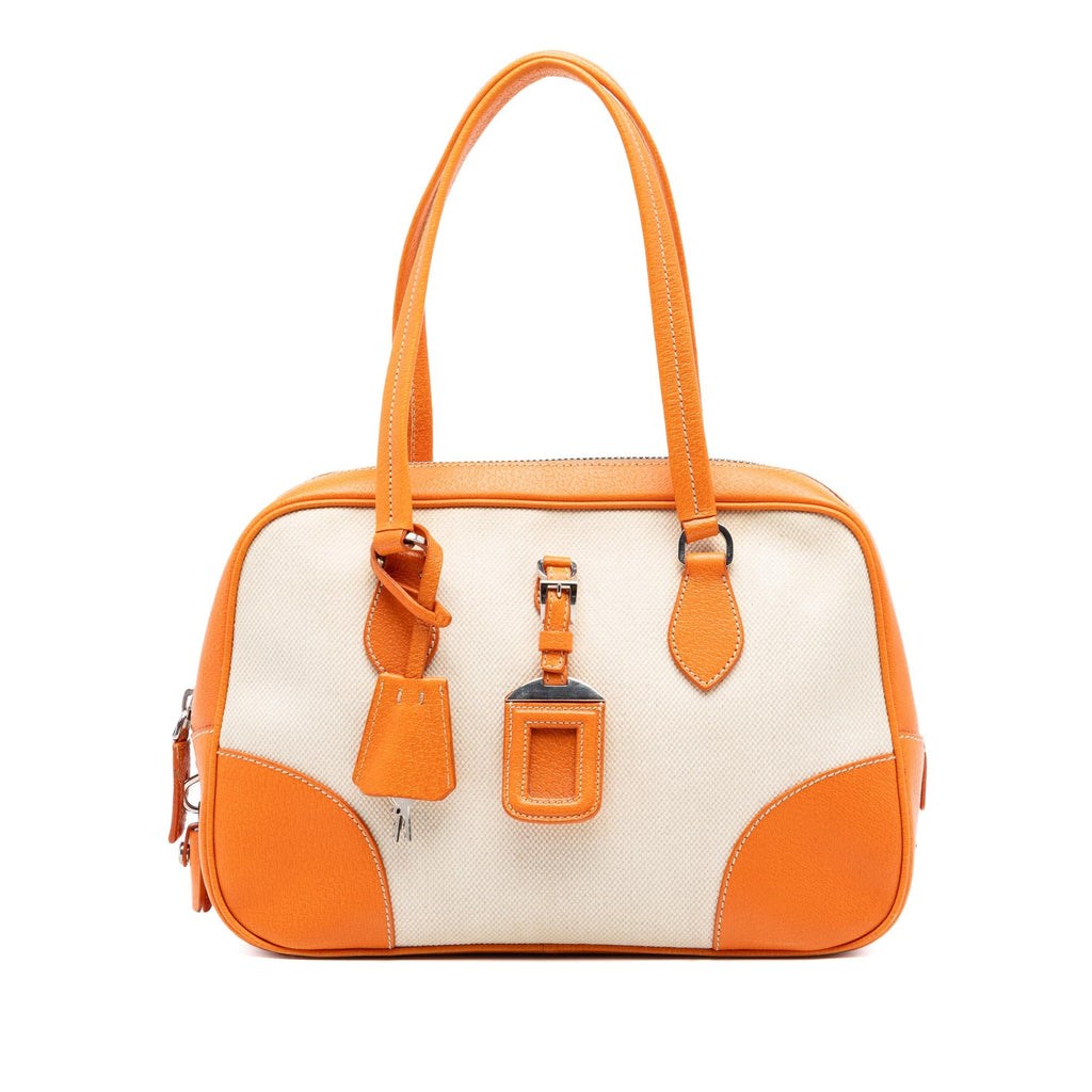 Prada Cinghiale Trimmed Canapa Handbag