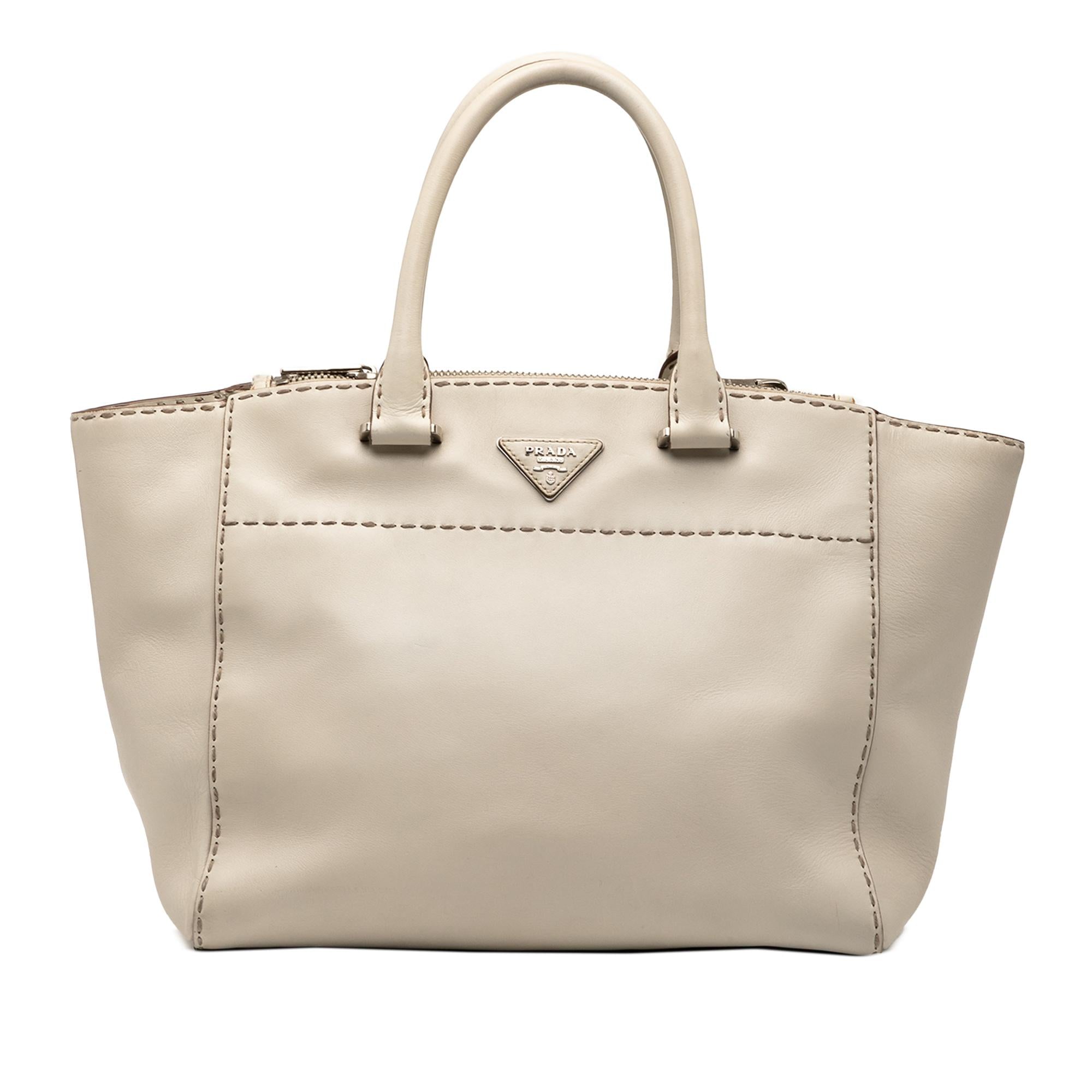 Prada City Calf Stitched Twin Pocket Satchel