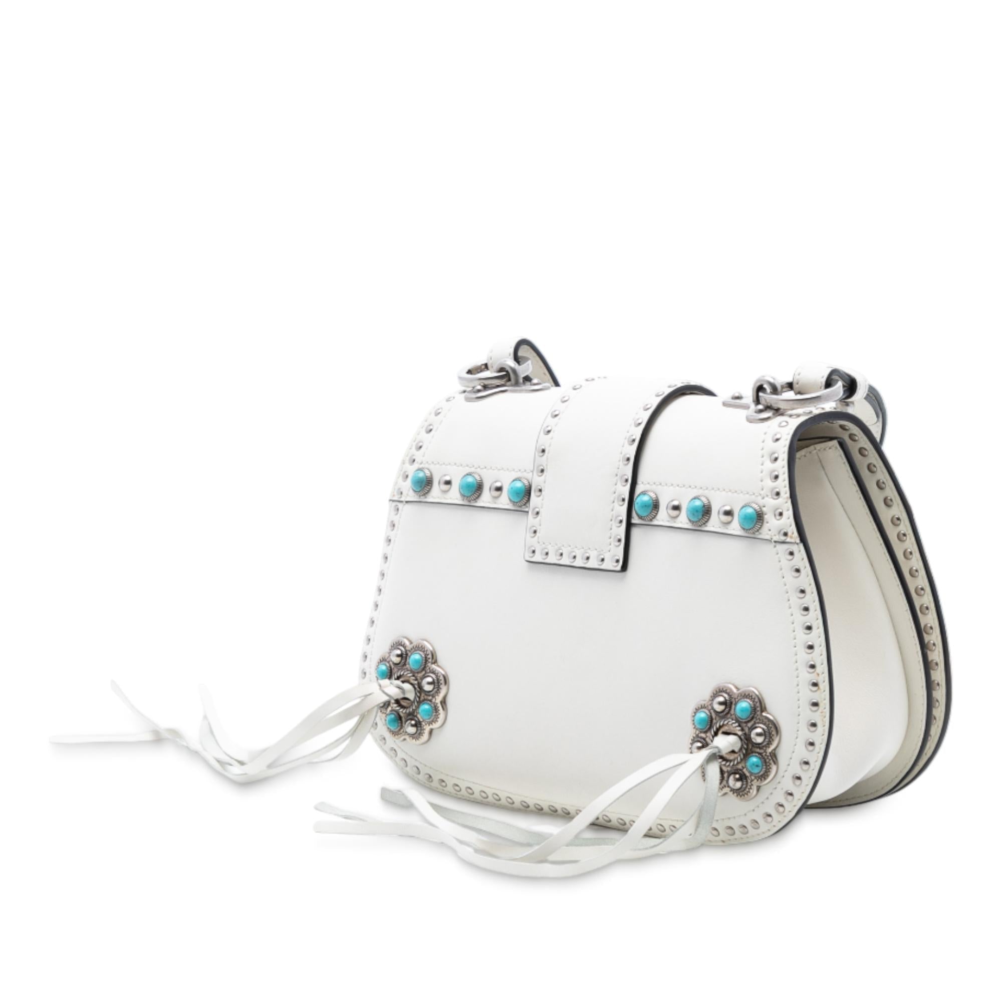 Prada City Calf Studded Folk Corsiere Satchel