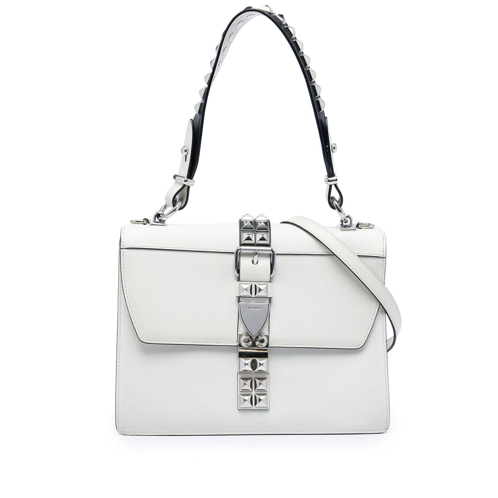 Prada City Calf and Saffiano Studded Elektra Satchel