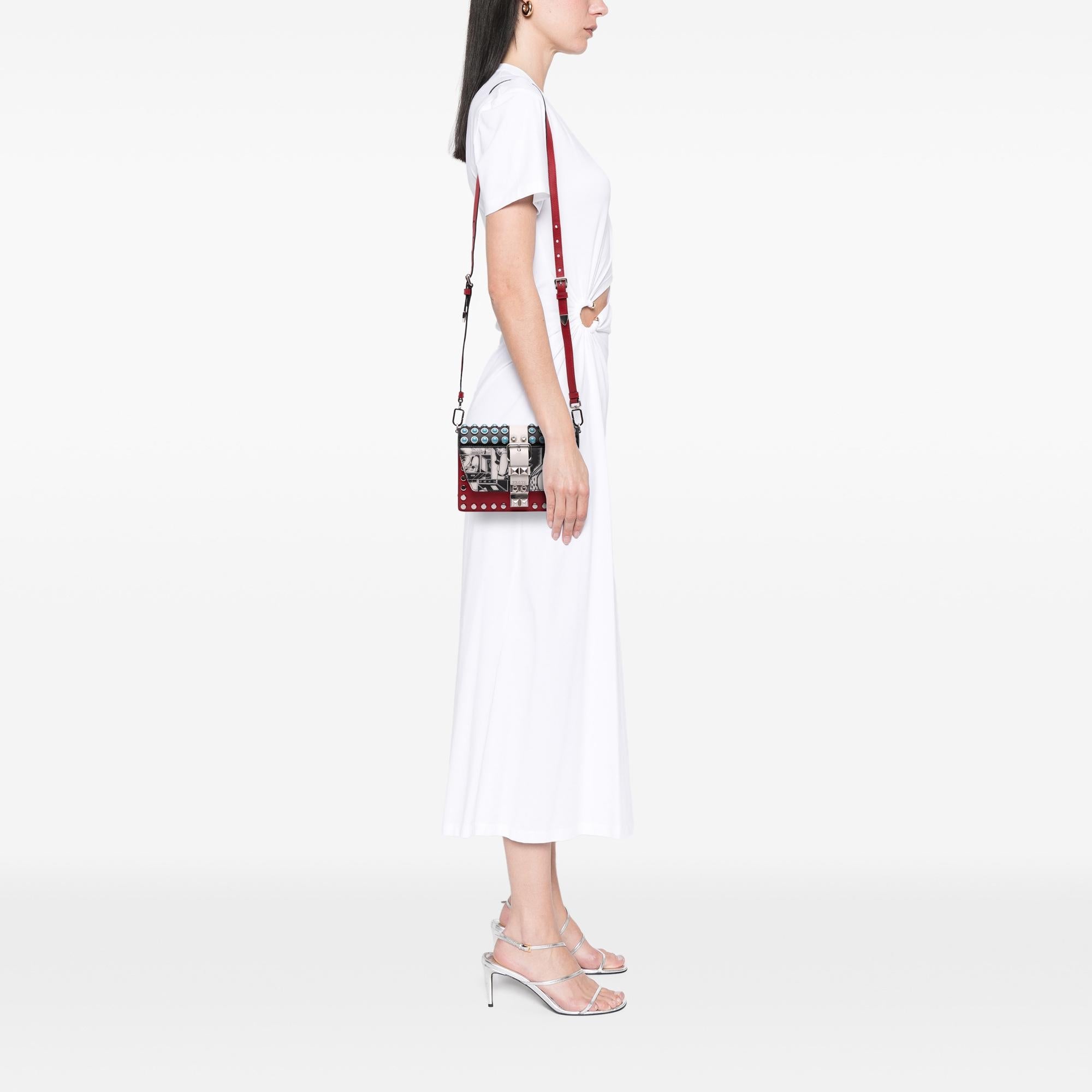 Prada City Calfskin Comic Print Studded Elektra Crossbody