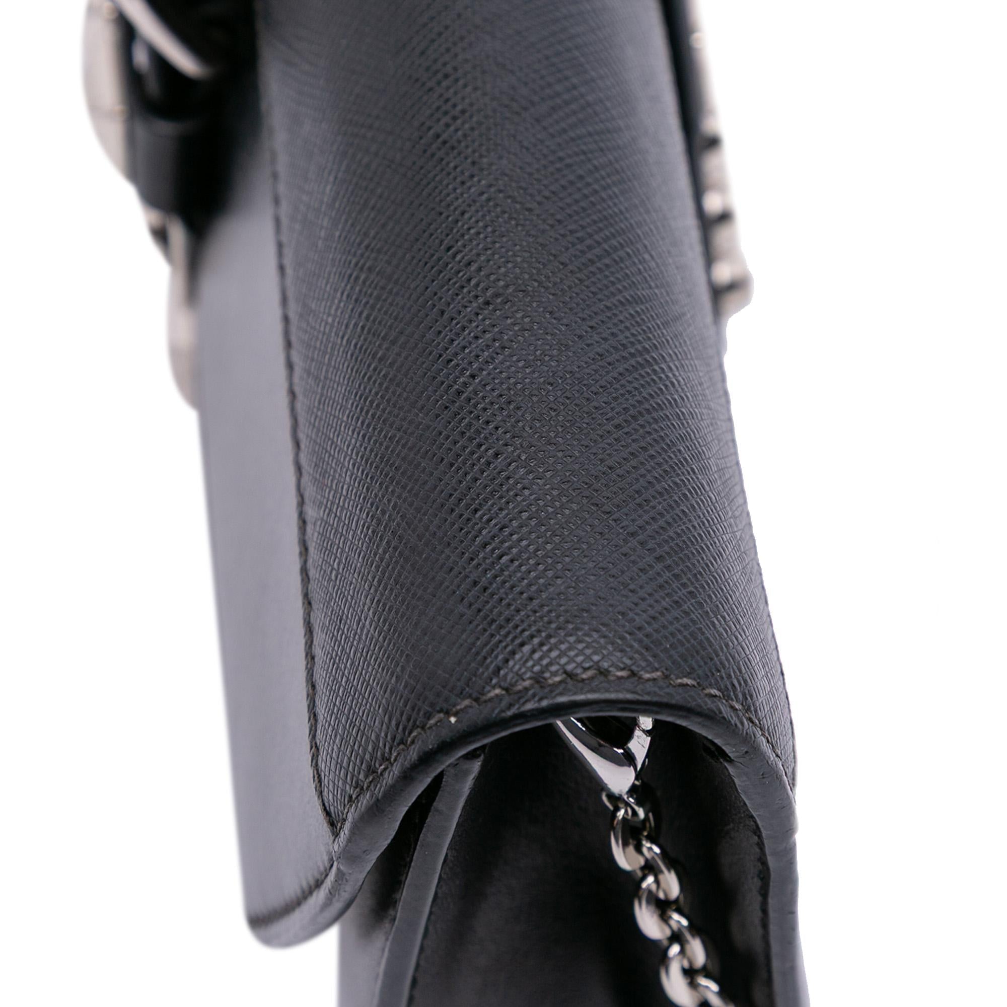 Prada City Calfskin and Saffiano Studded Elektra Clutch with Chain