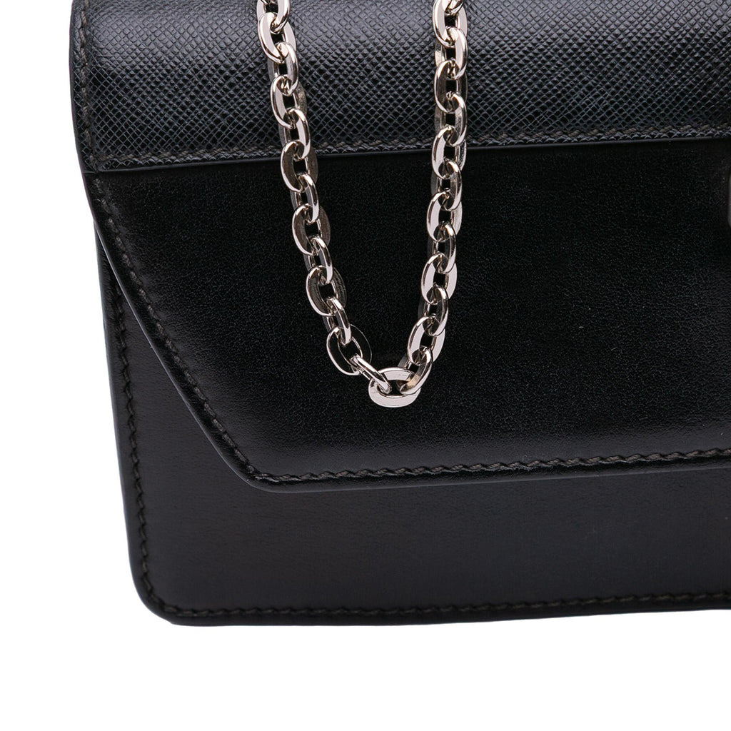 Prada City Calfskin and Saffiano Studded Elektra Clutch with Chain