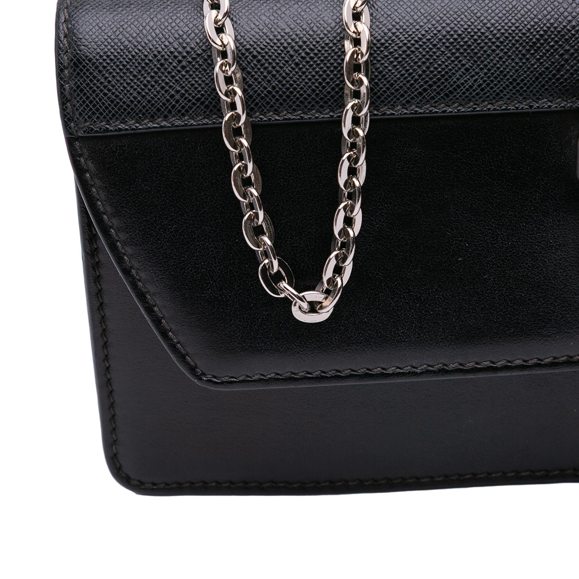 Prada City Calfskin and Saffiano Studded Elektra Clutch with Chain