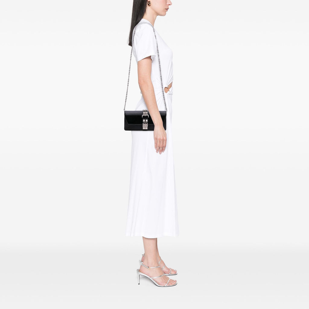 Prada City Calfskin and Saffiano Studded Elektra Clutch with Chain