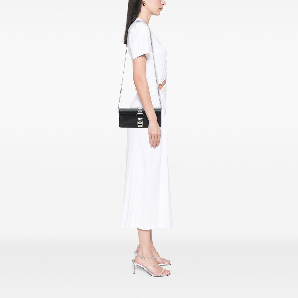 Prada City Calfskin and Saffiano Studded Elektra Clutch with Chain