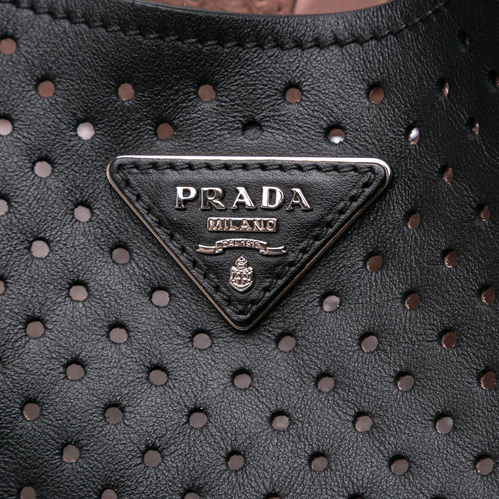 Prada City Fori Perforated Leather Hobo Bag