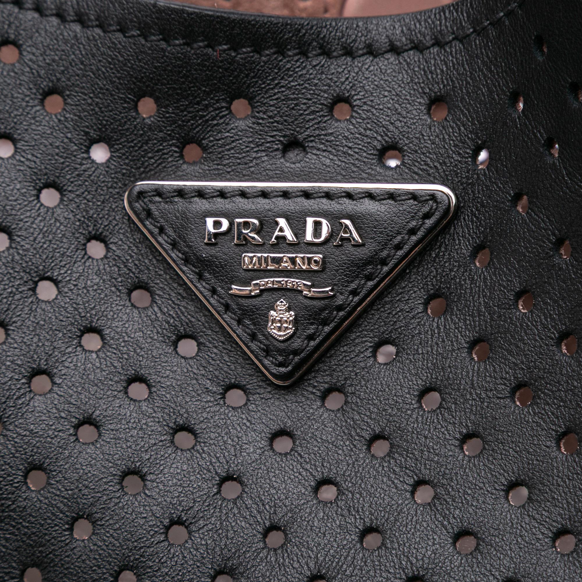 Prada City Fori Perforated Leather Hobo Bag