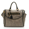 Prada Crackled Calfskin Studded Bauletto Satchel (SHF-hoMqXl)