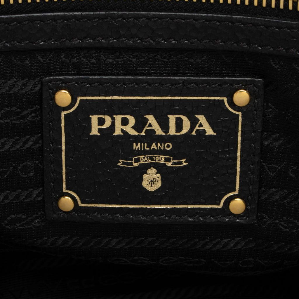 Prada Crackled Calfskin Studded Bauletto Satchel (SHF-hoMqXl)