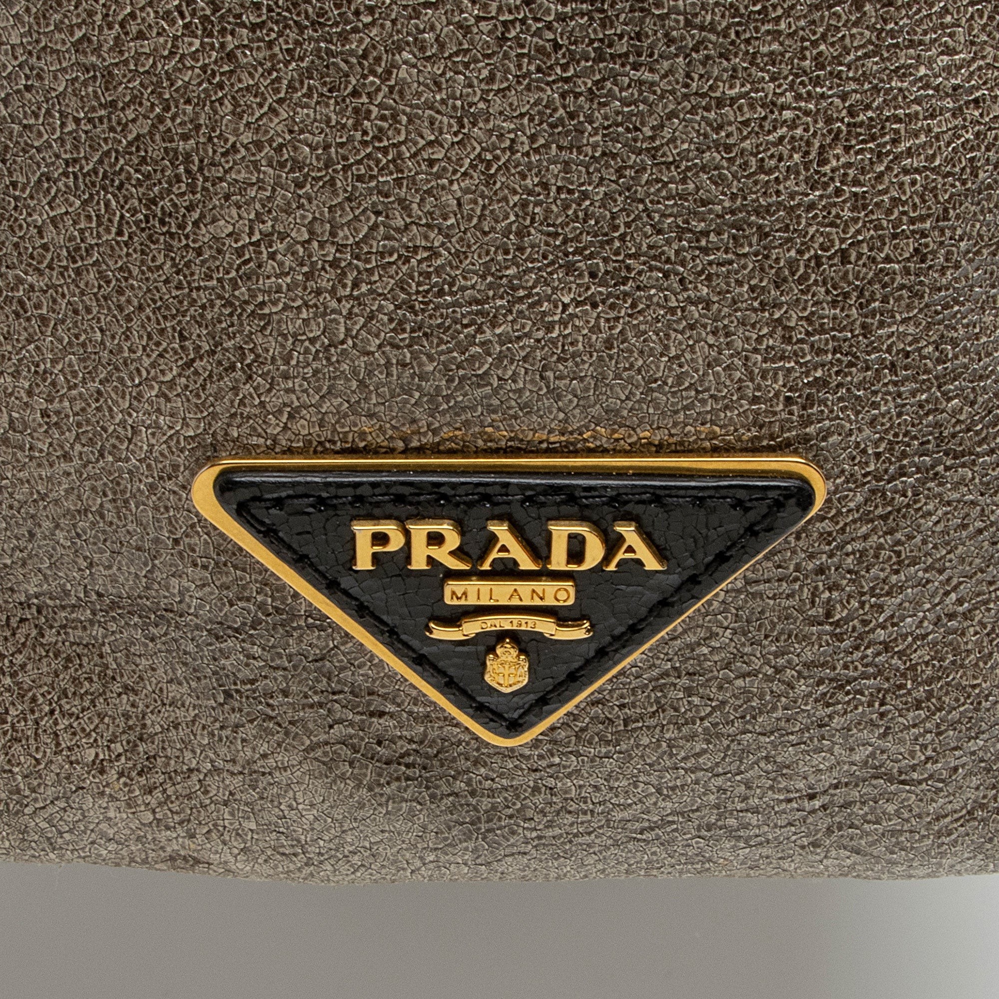 Prada Crackled Calfskin Studded Bauletto Satchel (SHF-hoMqXl)