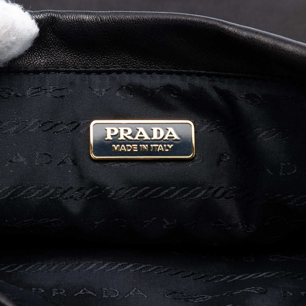 Prada Embroidered Leather Drawstring Pouch
