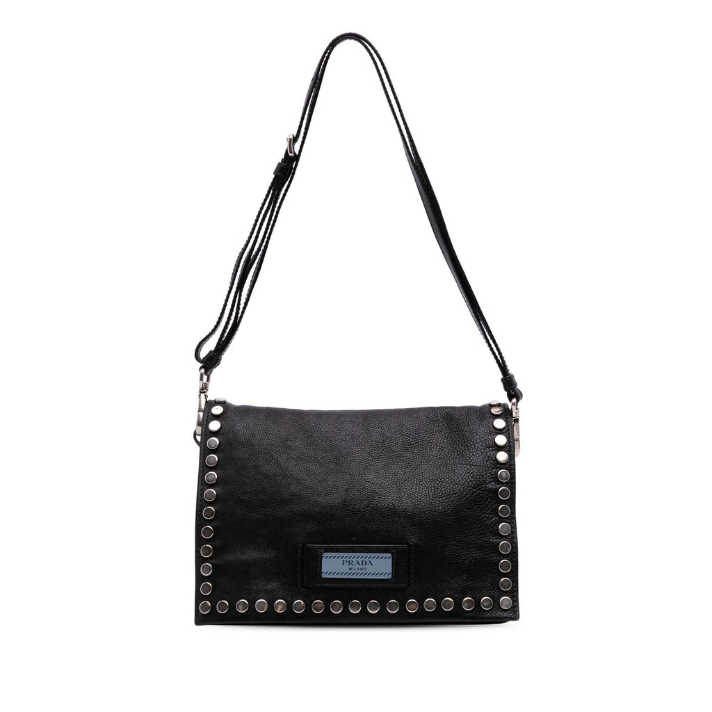 Prada Glace Calfskin Studded Etiquette Flap