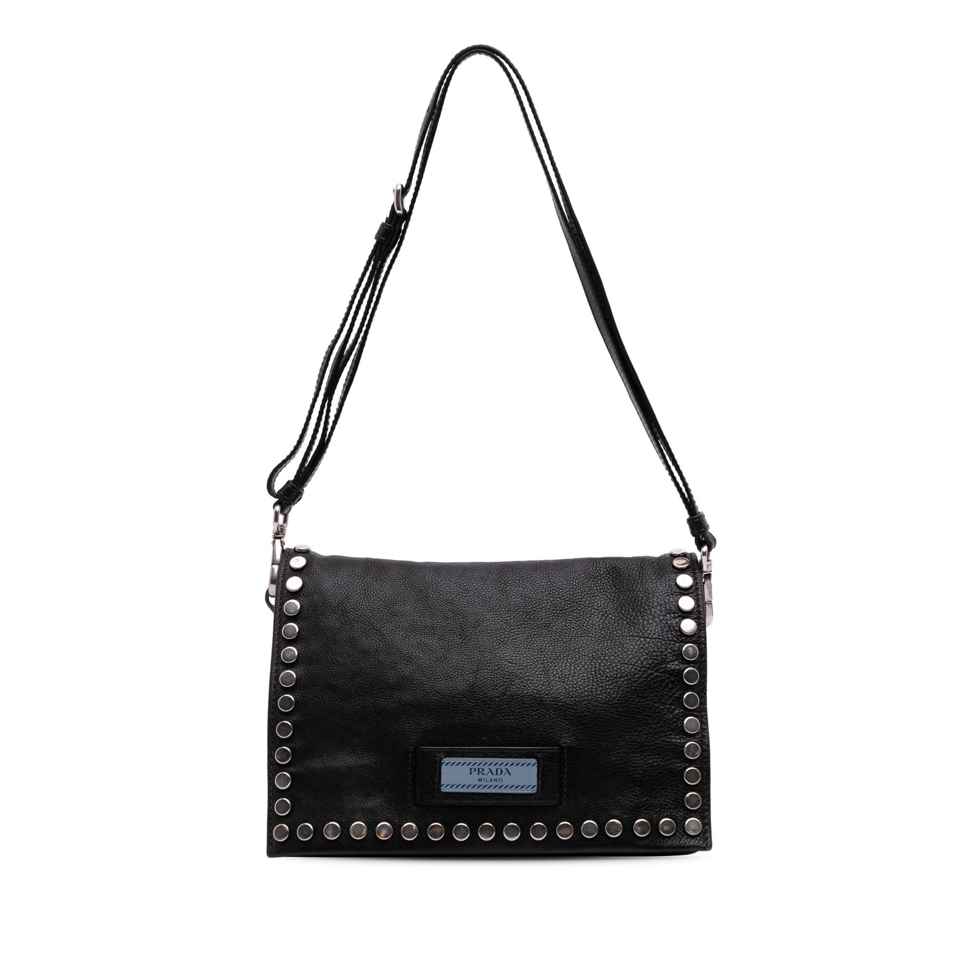Prada Glace Calfskin Studded Etiquette Flap