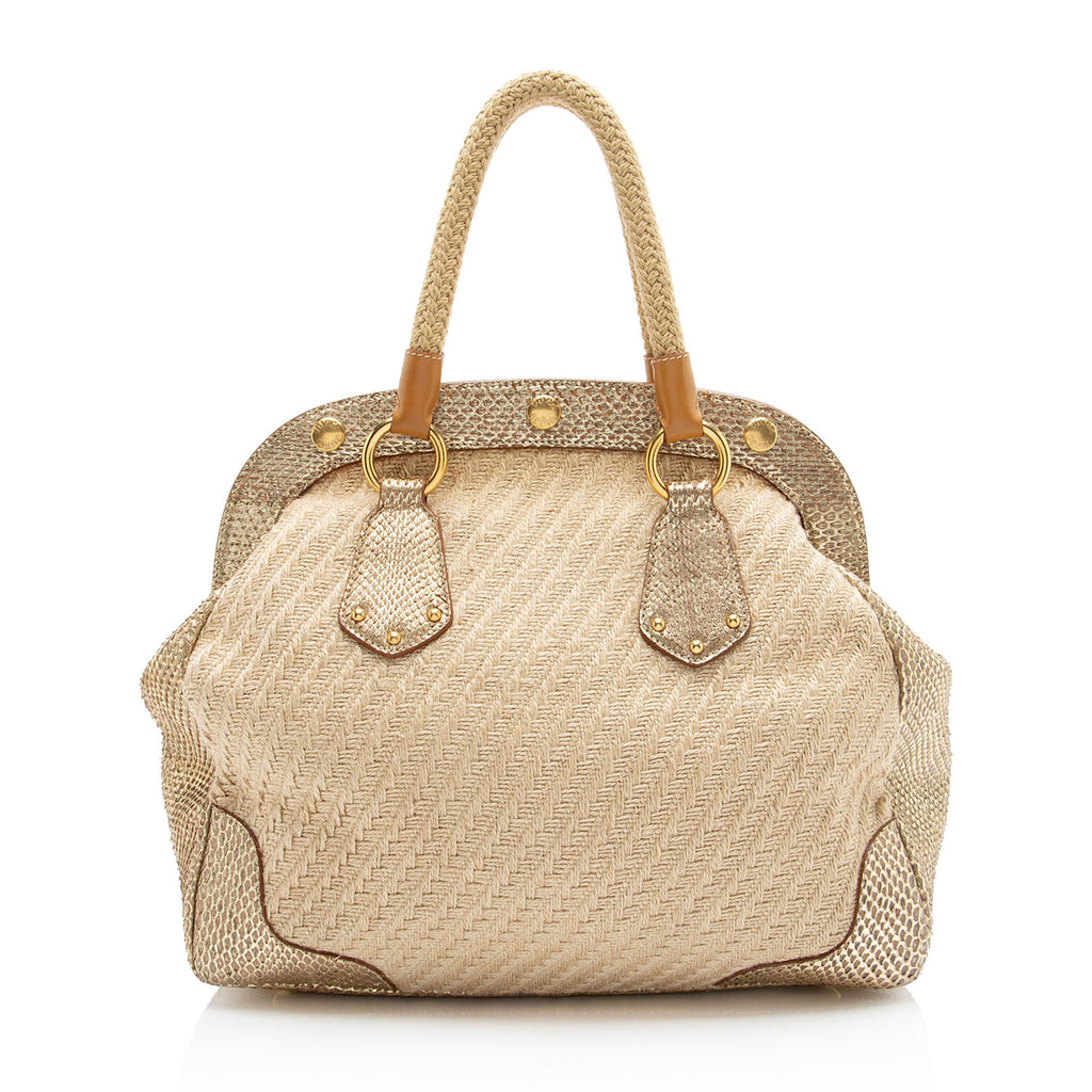 Prada Jute Metallic Python Framed Satchel