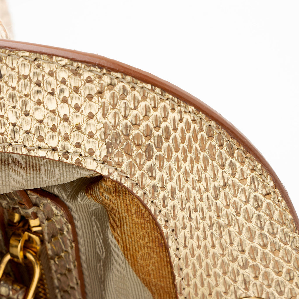 Prada Jute Metallic Python Framed Satchel
