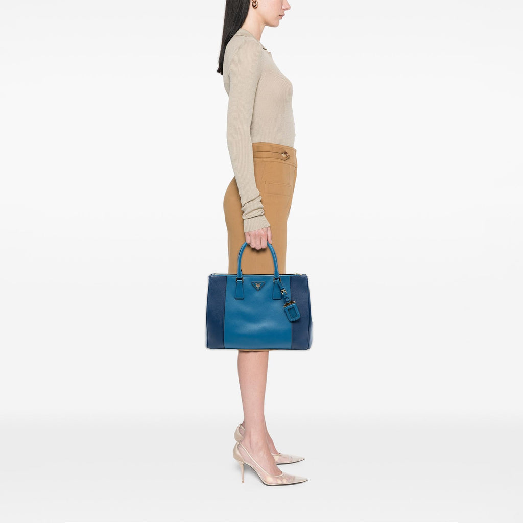 Prada Large Bicolor Saffiano Lux Galleria Double Zip Satchel