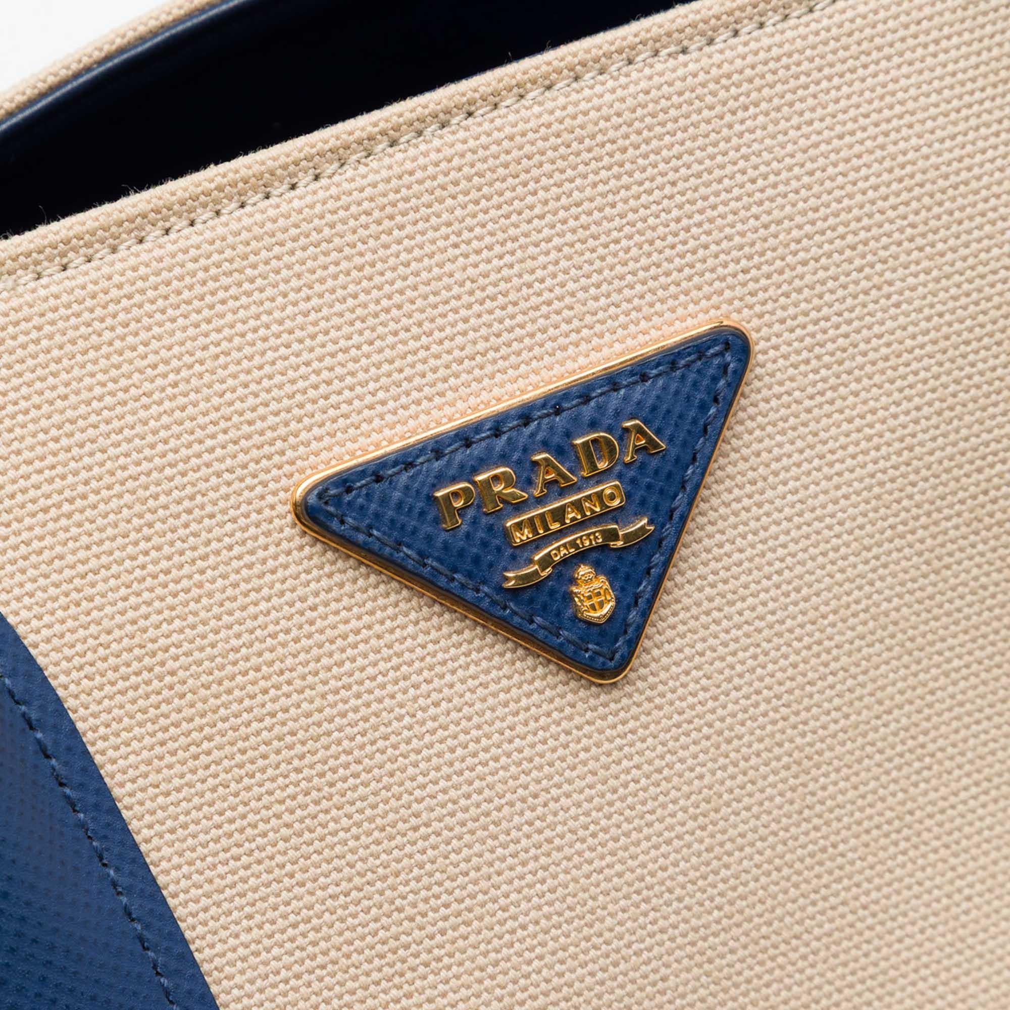 Prada Large Canapa and Saffiano Double Satchel